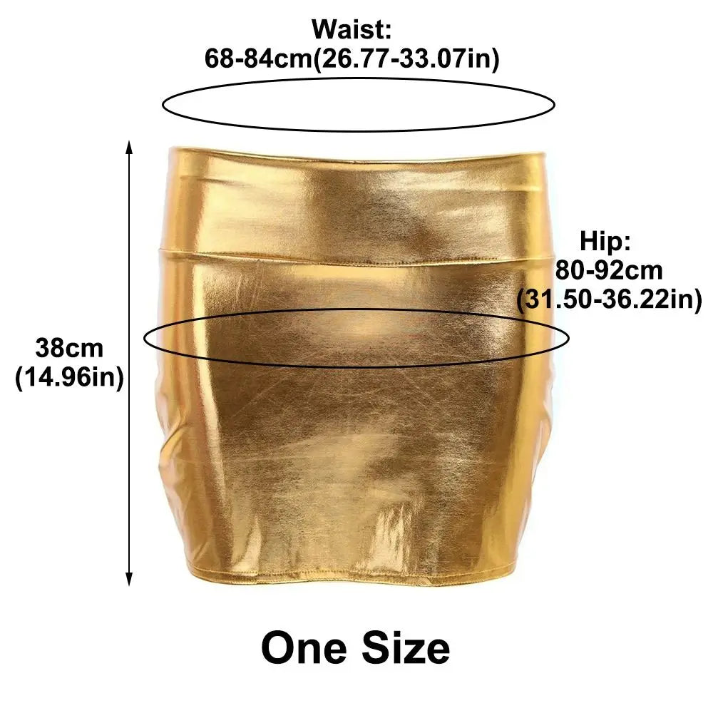 Fashion Metallic Bodycon Mini Skirt High Shine PU Leather Party Skirt Body Shaping Elastic Tight Pencil Skirt Party Wear Zpaxo