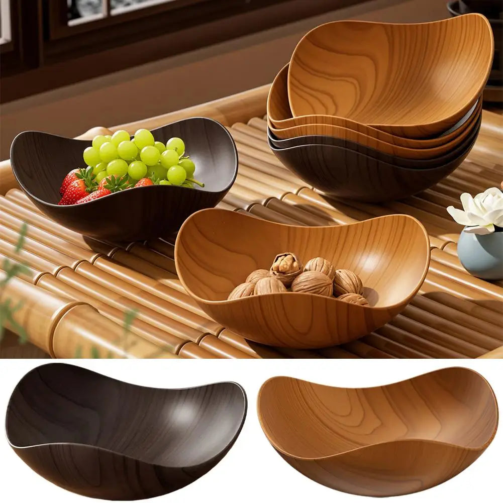 Wood Grain Plastic Serving Bowl – Fruit Salad Candy Party Dish Serving Bowl Zpaxo