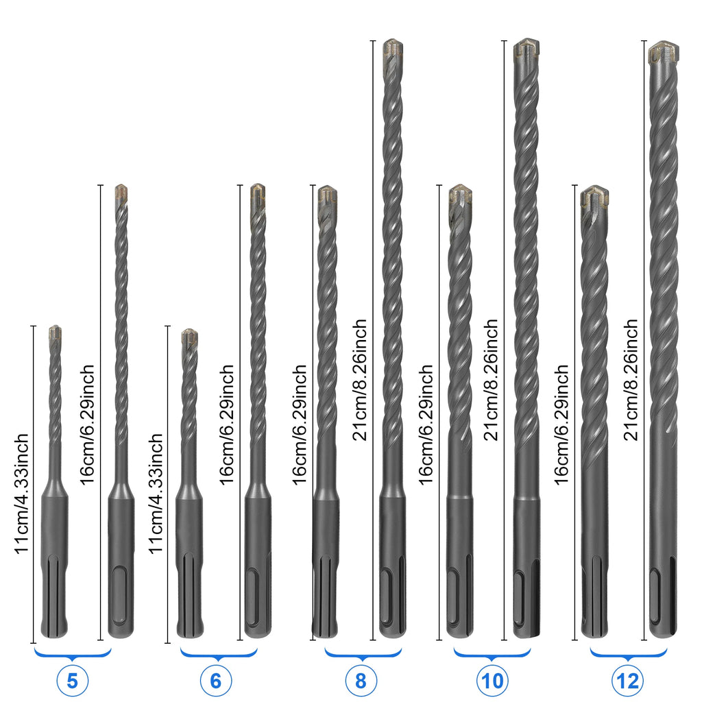 10Pcs SDS Plus Hammer Impact Drill Bit Set 5mm to 12mm Carbide Rotary Hammer Drill Bits Easy to Use for Stone Concrete Granite Zpaxo Silver combination