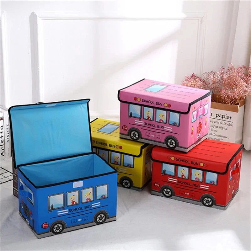 Cartoon School Bus-themed Children's Toy Storage Box Large-capacity
