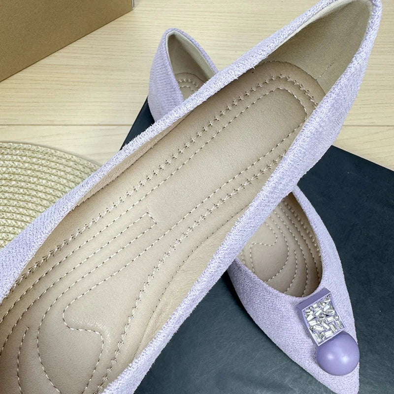 Flat Shoes for Women Spring and Autumn 2025 Pointed Toe Metal Buckle New Light Mouth Purple Flat Bottom Plus Size Women's Shoes Zpaxo