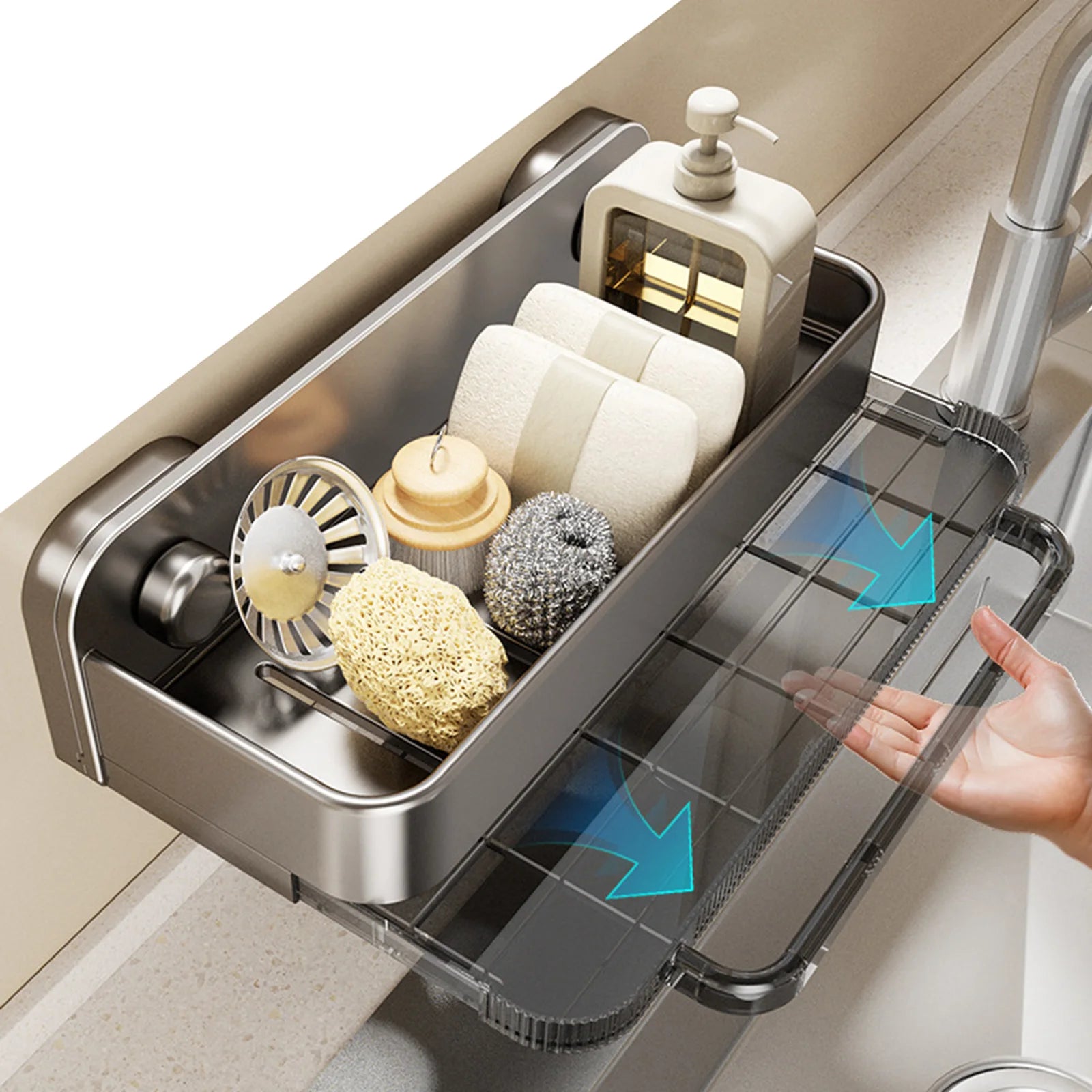 Sink Caddy Organizer Suction Cups Detachable Tray Wall Mounted