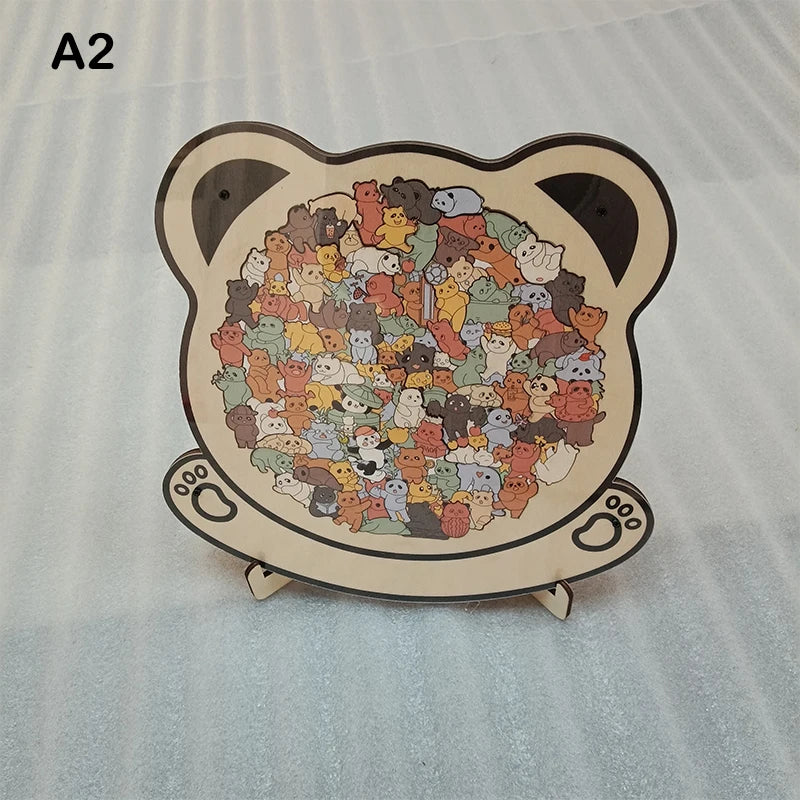 Dog Bear Shaped Puzzle With Animal Shards Wooden Jigsaw Puzzle Unique Irregular Animal Decorations Collectible Gift Challenging Zpaxo A2