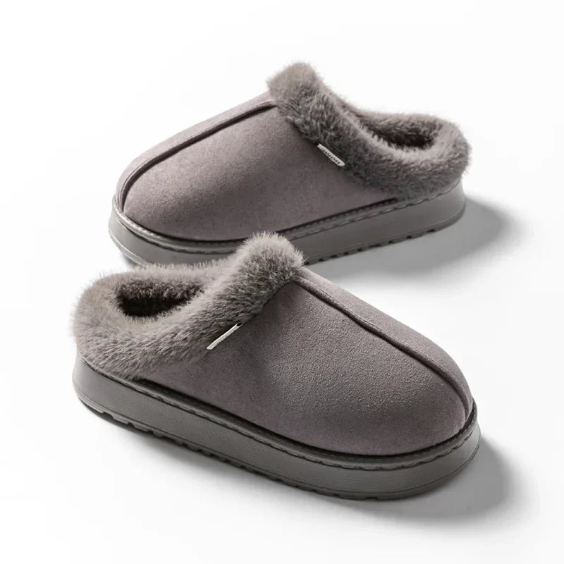 Women Fluffy Slippers Autumn Winter Indoor EVA Thick Sole Anti-slip Zpaxo 44-45 GRAY