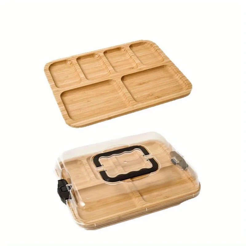 Stylish Natural Bamboo Cheese Tray Snap-on Acrylic Lid Easy-clean