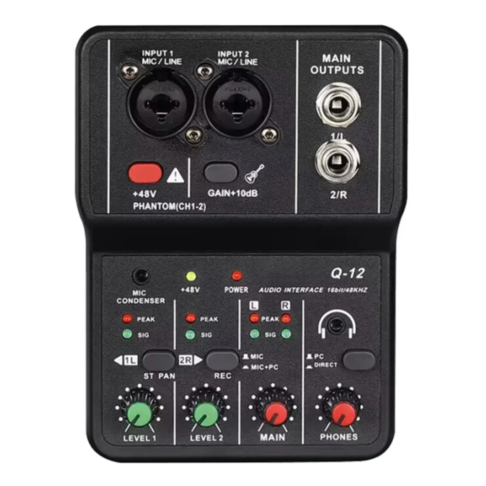 Q12 2 Channels Professional Portable Audio Interface Sound Card Zpaxo