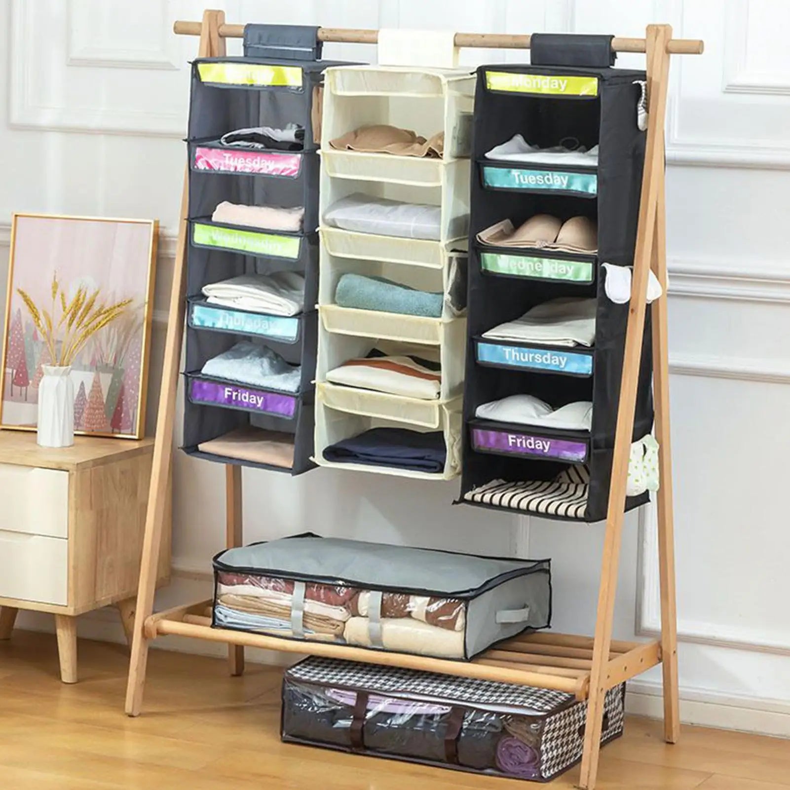 Days Week Clothes Organizer 5-Shelf Clothing Storage Hangable