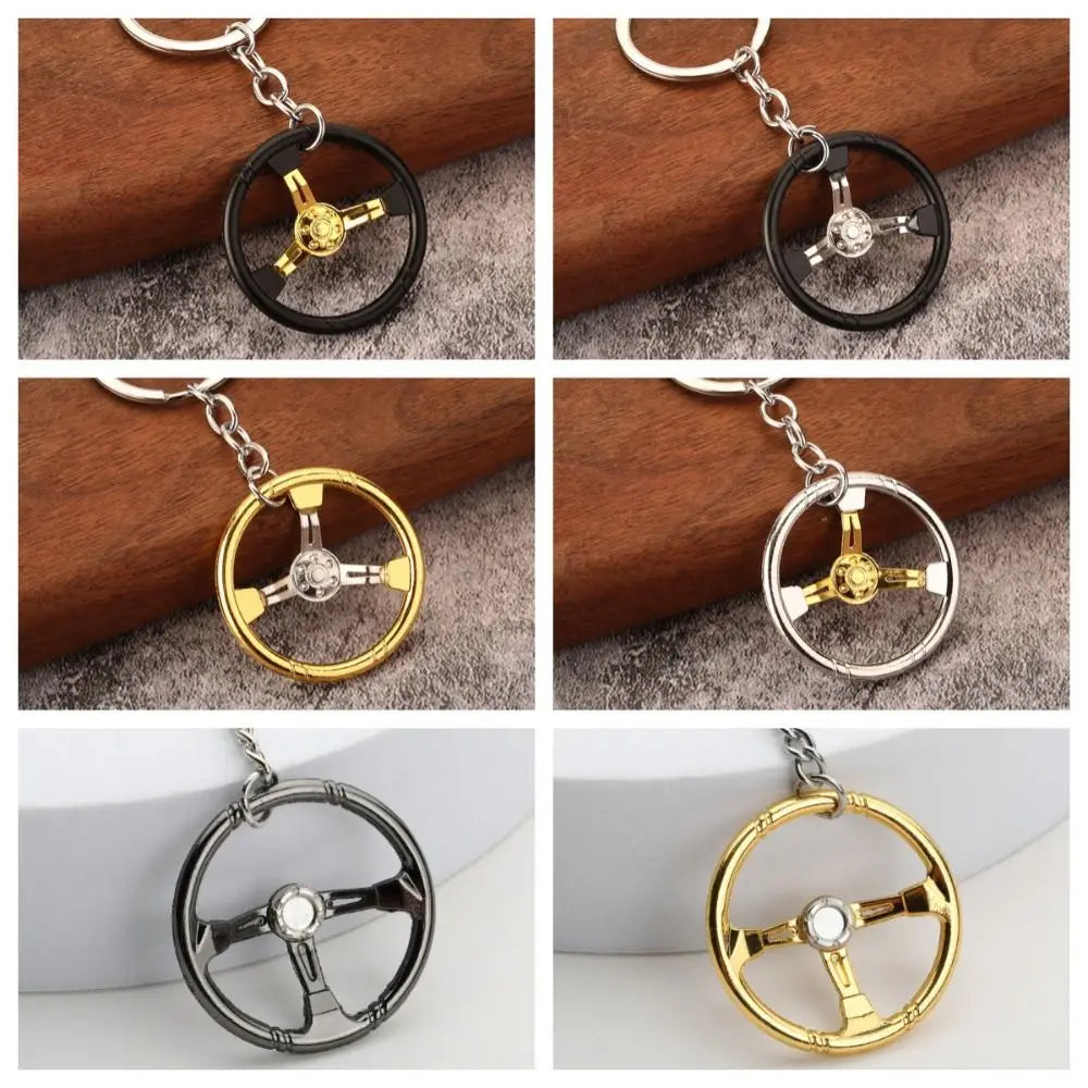 Racing Steering Wheel Key Ring Alloy Punk Car Refitting Pendant Three Color Backpack Decoration Keychain Zpaxo