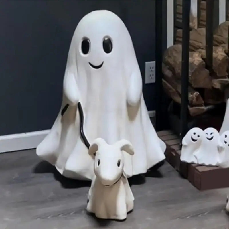 Halloween Ghost Walking Dog Statue Spooky Figurine Home Tabletop