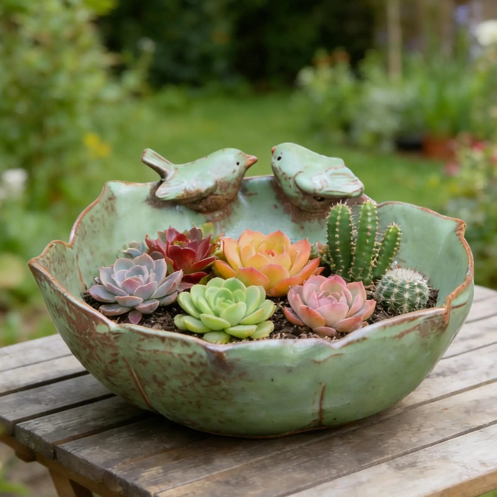 Ceramic Bird Bath Large Decorative Feeder Ceramic Bird Water Bowl Hydroponic Planter for Indoor Outdoor Garden Backyard Patio Zpaxo