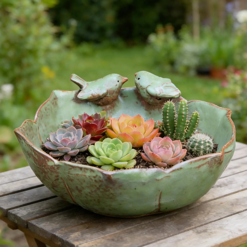 Ceramic Bird Bath Large Decorative Feeder Water Bowl Hydroponic