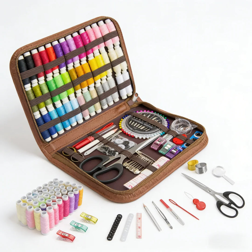 170-Piece Brown Rectangular Sewing Kit, Printed Pattern Home Sewing Set, Portable Travel Sewing Set, DIY Hand Tools Zpaxo