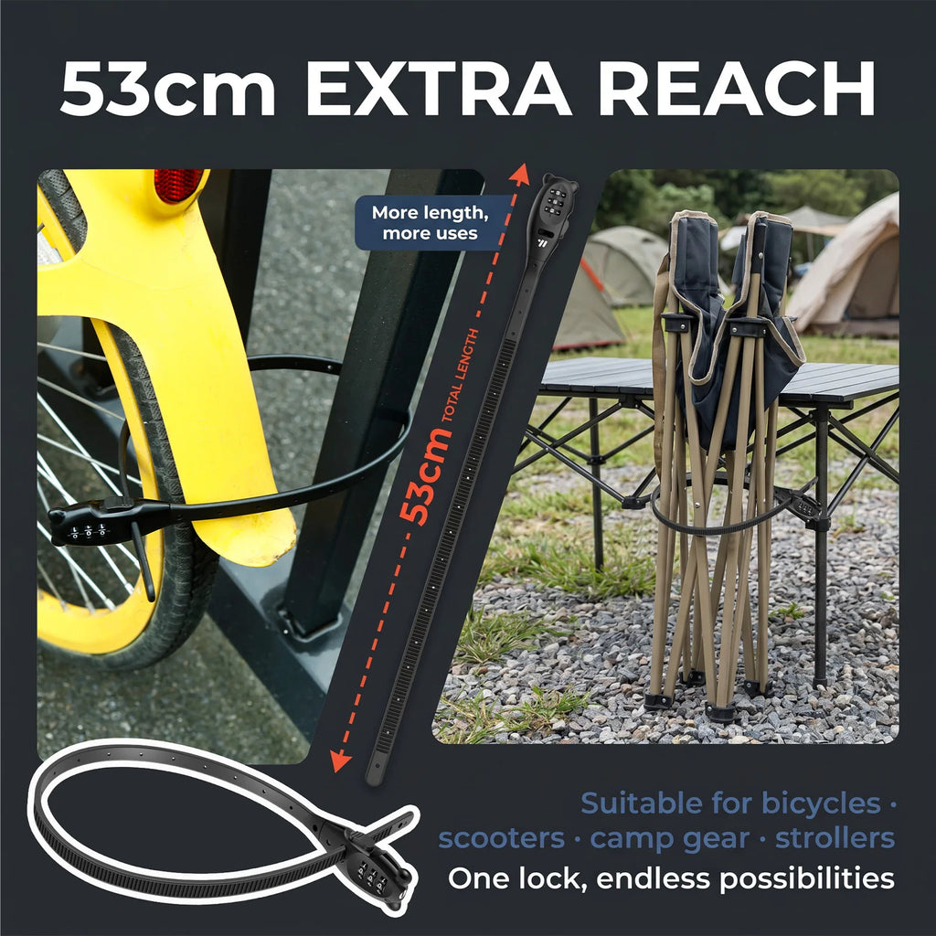 Cable Tie Helmet Lock 3 Digit Combination Steel Core Anti Theft Portable Zip Strap For Motorcycle Bicycle Scooter Luggage Skis Zpaxo