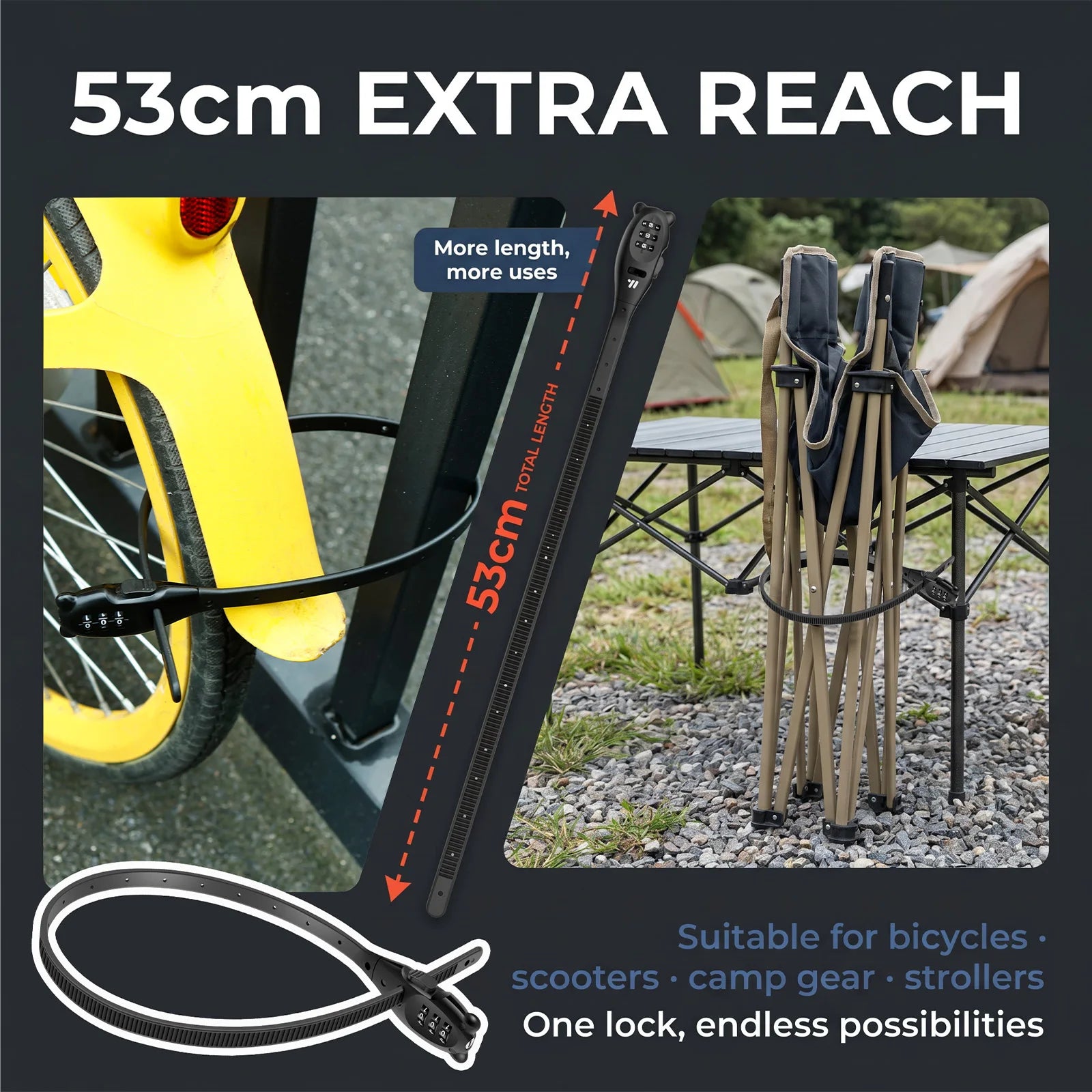Cable Tie Helmet Lock 3 Digit Combination Steel Core Anti Theft Portable Zip Strap For Motorcycle Bicycle Scooter Luggage Skis Zpaxo