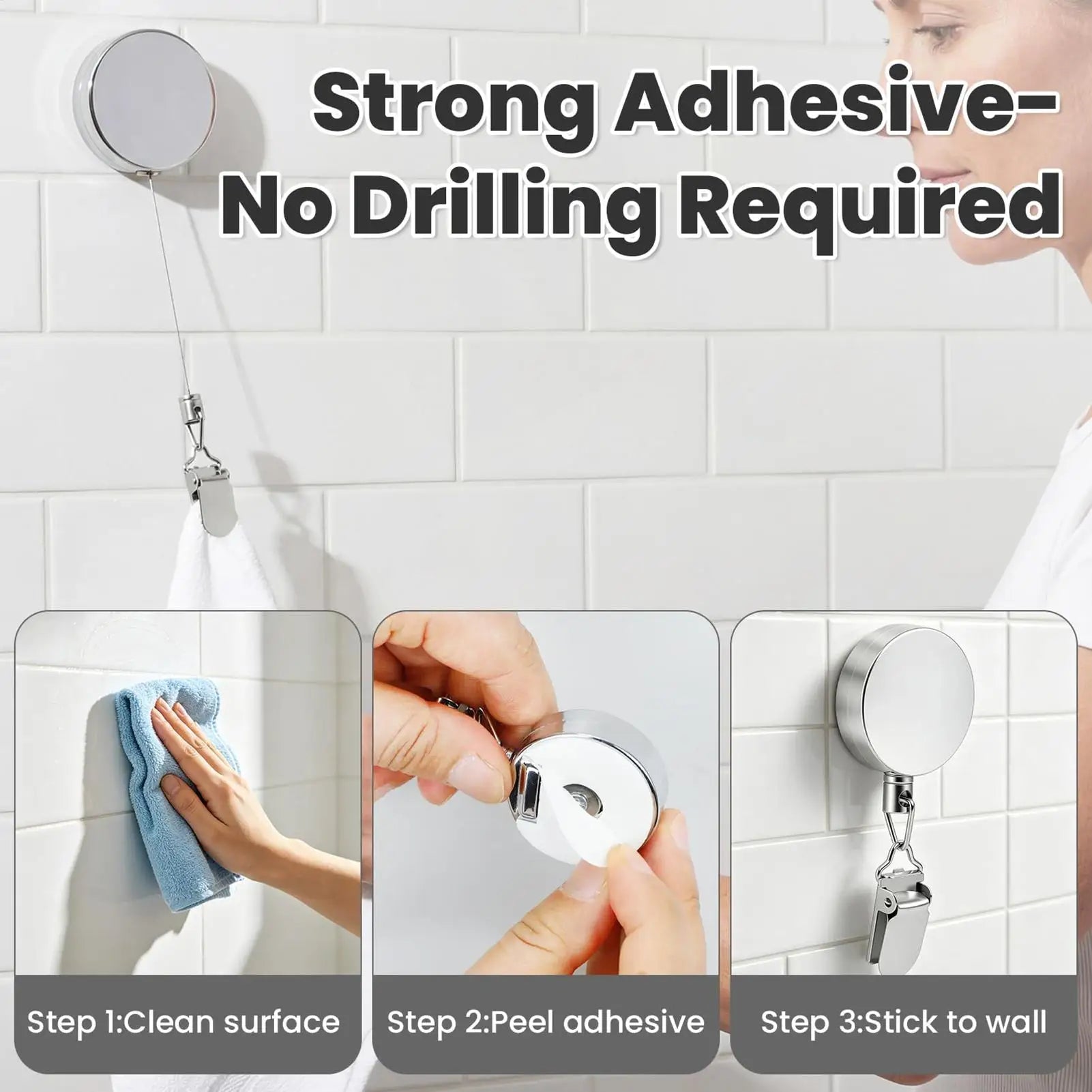Self-adhesive Bathroom Robe Coat Towel Clips Rack Wall Automatic