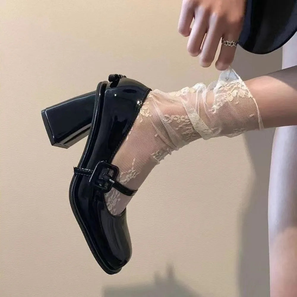 New Summer Thin Floral Socks Anti Slip Lace Gauze Women Stockings Black White Aesthetic Middle Tube Socks Girls Lolita Socks Zpaxo