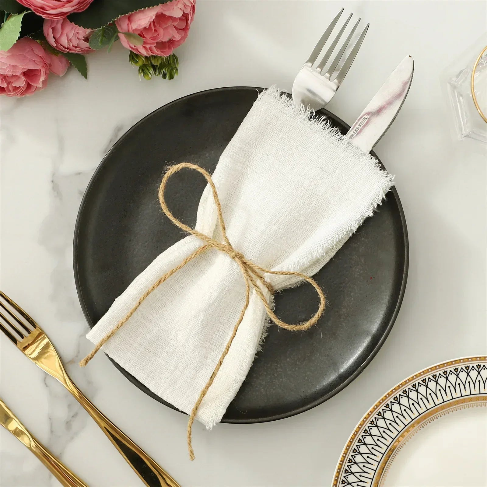 Napkins Linen Pink Cloth Dinner 30x30cm Cotton Parties Weddings