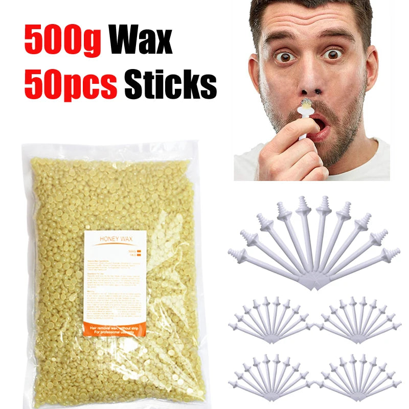 100-Pack Nose Wax Sticks – Painless Hair Removal Kit Unisex Nose Wax Kit Zpaxo 500gHoney-Stick50P