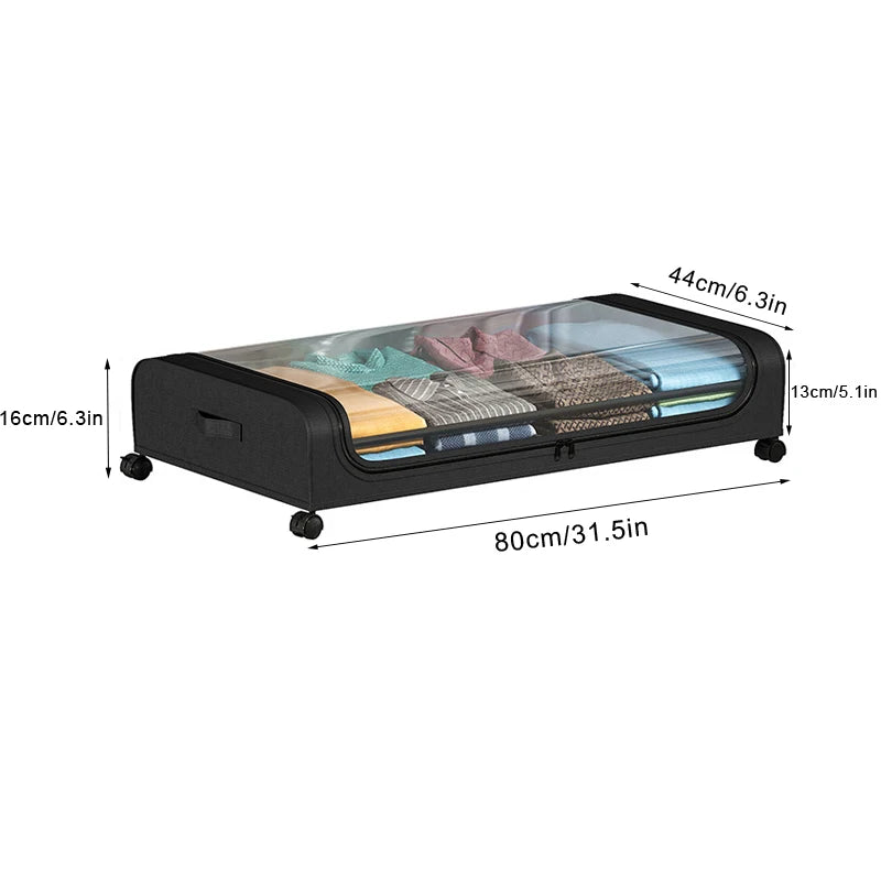 Under Bed Storage Box with Wheels Large Capacity Dust Proof Quilt Clothes Storage Bag Bedroom Toy Sundries Pulley Organizing Box Zpaxo Black-1pc