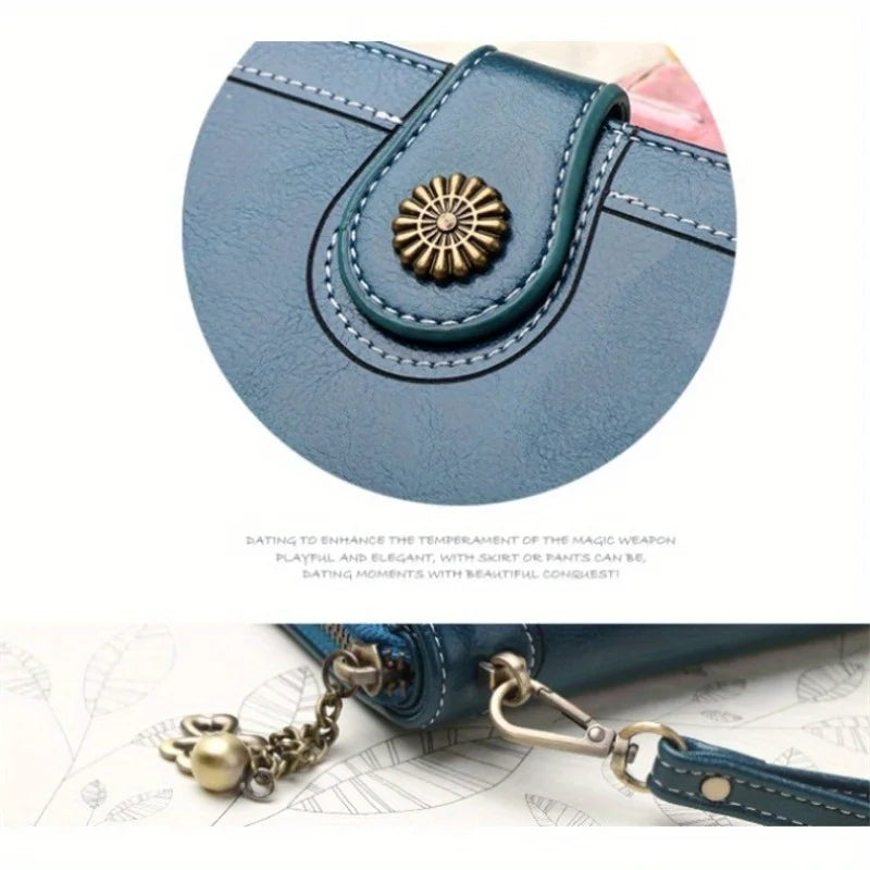 Long Wallet Clutch Bag Women Vintage Greased Leather Large Capacity