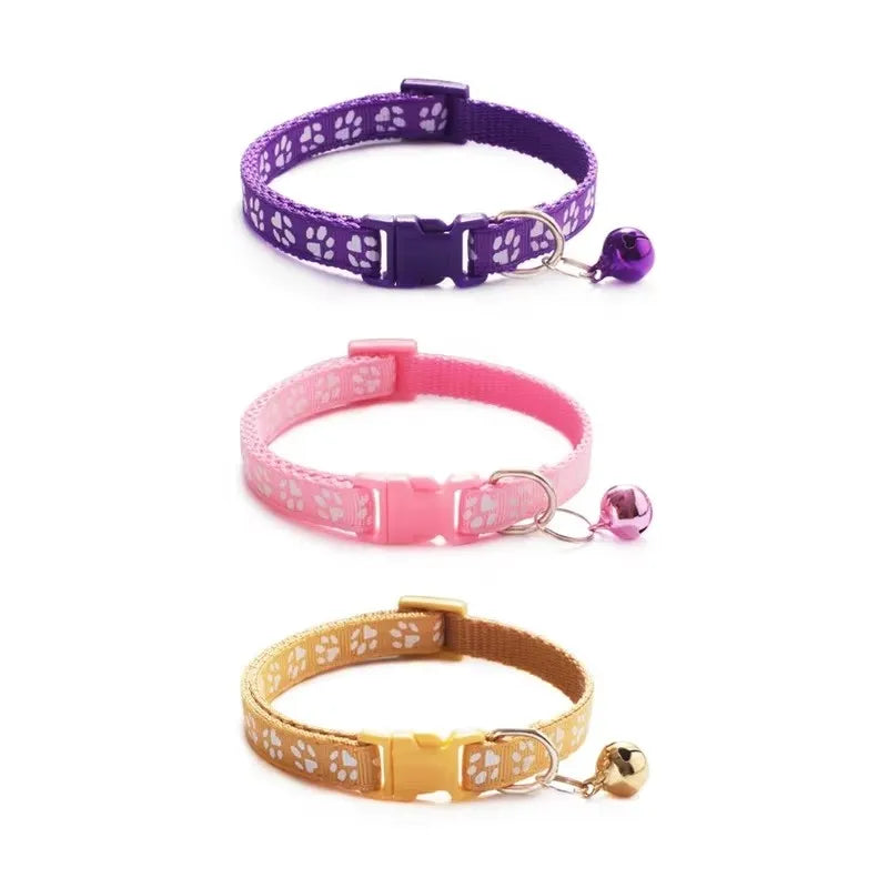 Adjustable Pet Collar with Bell & Paw Print | Cat & Small Dog