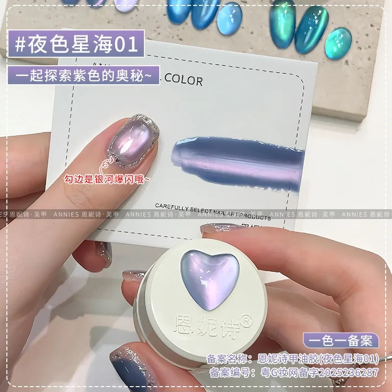 Glass Bead Cat Magnetic Gel Nail Polish Ice Green Blue Crystal Zpaxo 04