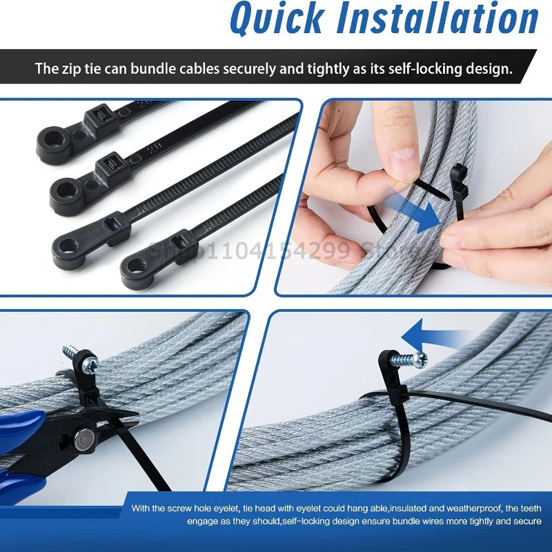New Screw Hole Nylon Cable Ties Multipurpose Heavy Duty Adjustable Self-locking Cord Ties Organizer Straps DIY Fastening Loop Zpaxo