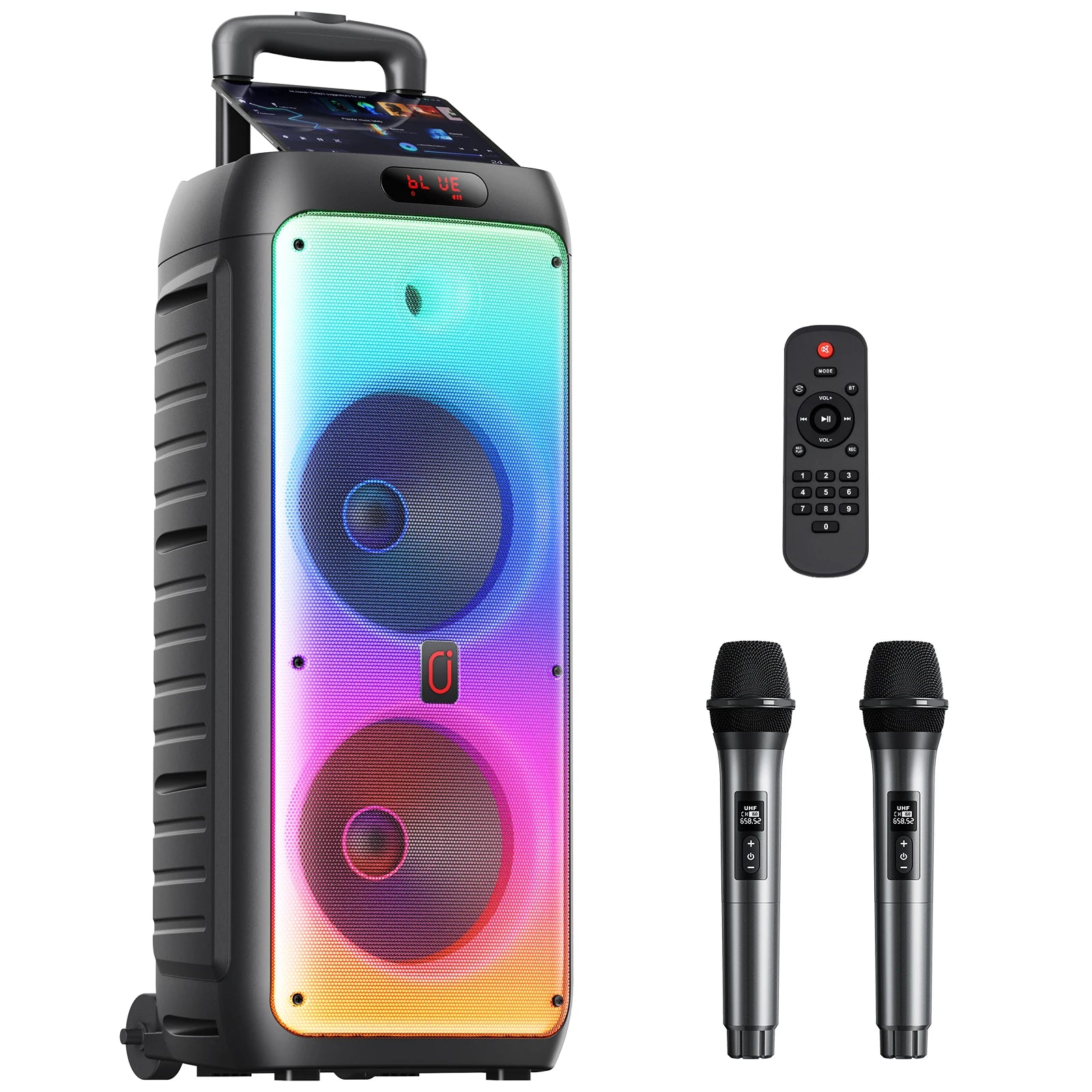T38 Large Bluetooth Speaker Wireless Wheels Push Rod 6000MAH Karaoke