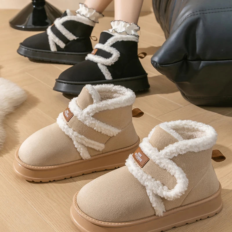 Thick Soled Snow Boots Women Fluffy Plush Faux Fur Soft Slippers