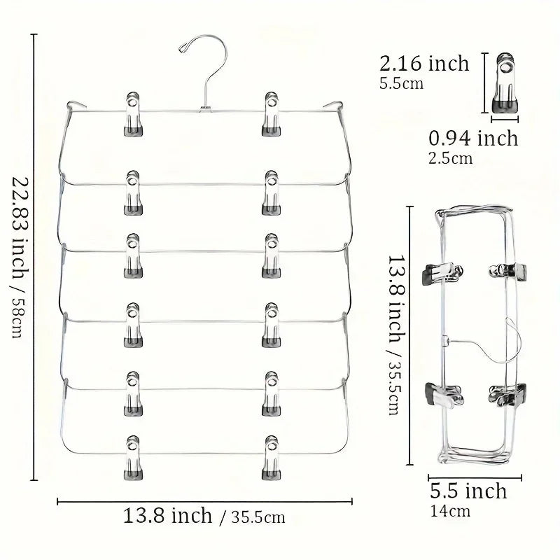 Space-Saving 6-Tier Metal Pants Hanger With Clips - Durable, Multi-Layer Storage For Skirts And Trousers, Black Zpaxo