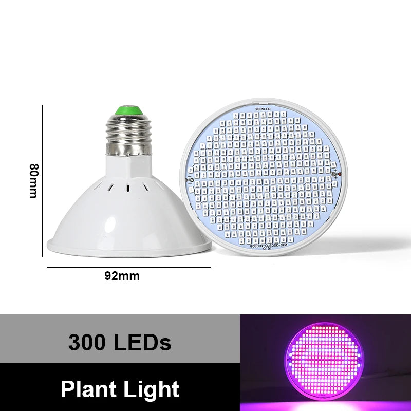 E27 LED Grow Light Bulb Full Spectrum AC85-265V Plant Lamp for Indoor Plants Hydroponics Flower Seedling Zpaxo 300leds Grow Light E27