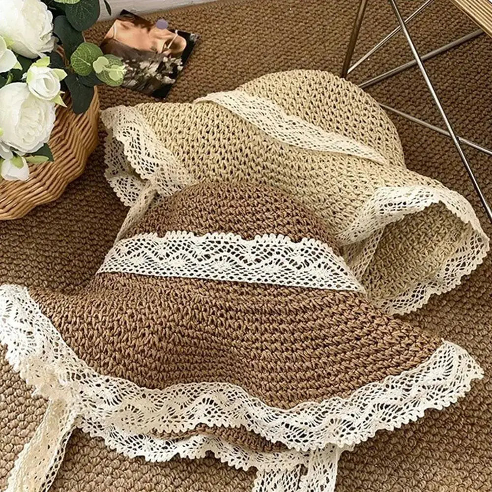 Women's Wide Brim Straw Sun Hat – Lace Beach UV Protection Women's Sun Hat Zpaxo