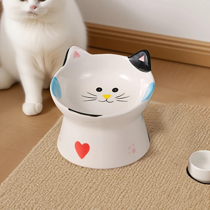 Elevated Cat Food Dish Ceramic Raised Feeding Station Shallow Zpaxo Black ears