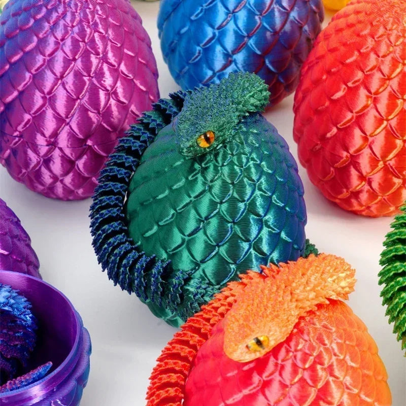 3D Printed Articulated Crystal Snake in Dragon Egg | Desk Ornament 3D Printed Figurine Zpaxo