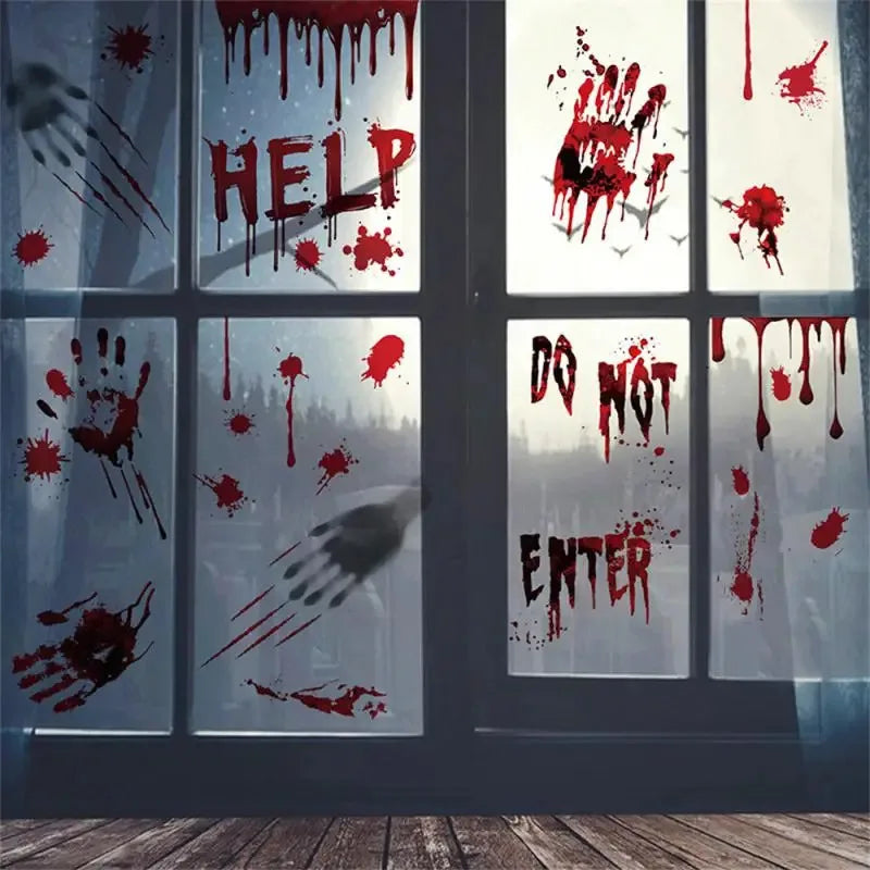 Blood Skull Window Stickers Horror Bloodstains Wall Handprints