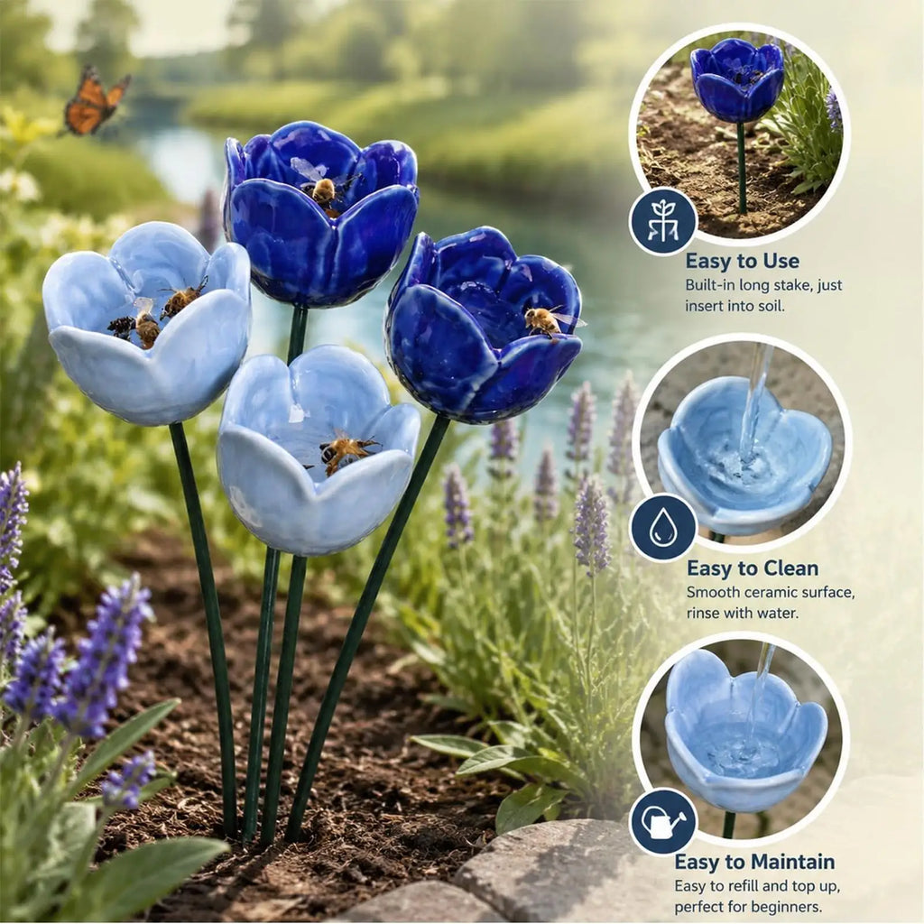 4-Pack Bee & Butterfly Watering Station Flower Garden Stakes Pollinator Watering Station Zpaxo