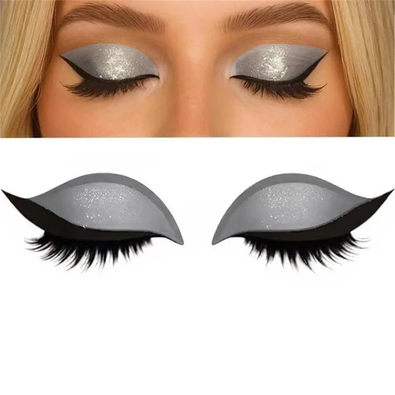 1/2 Pair Reusable Lazy Eye Shadow Eyelash Patch 2-In-1 Eyes Makeup Sticker With False Lashes &Eyeshadow Waterproof Cosmetic Tool Zpaxo Silver