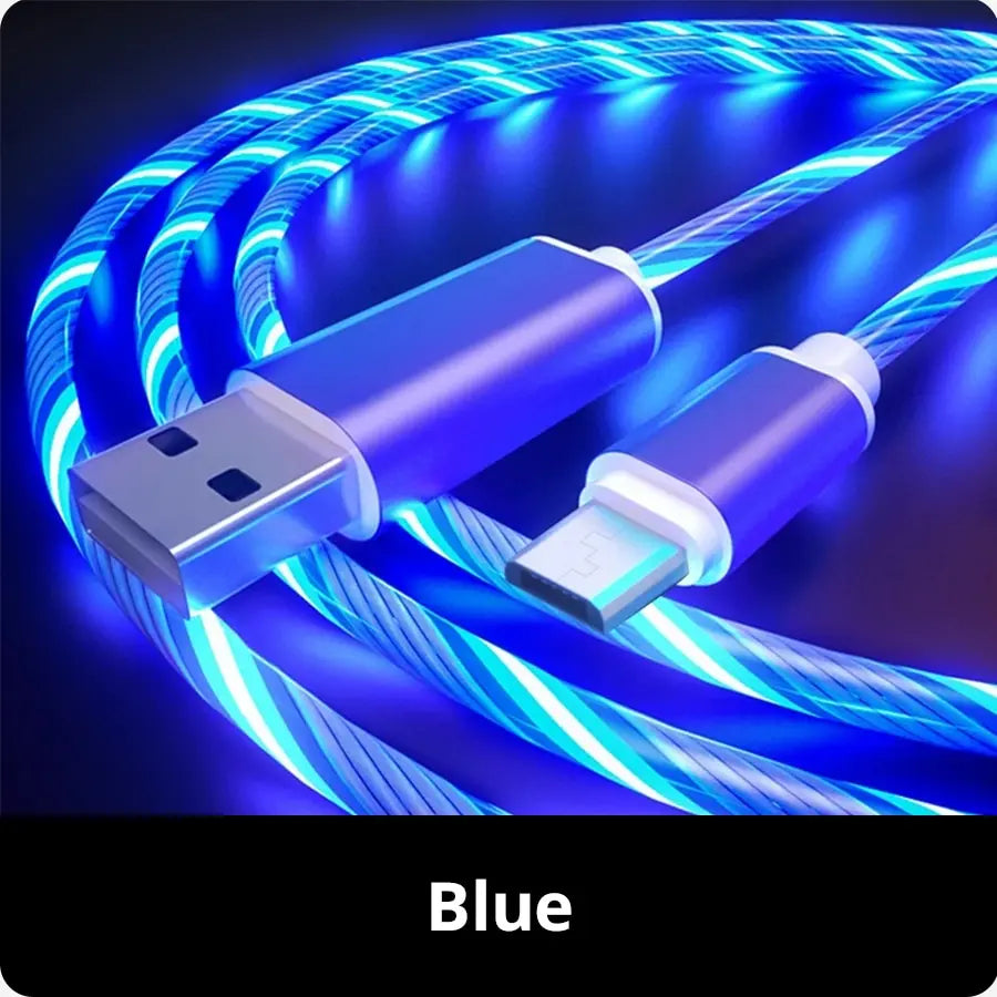 2m C Glowing Cable Mobile Phone Charging Cables LED Light Charger Zpaxo Blue For TYPE-C 2m