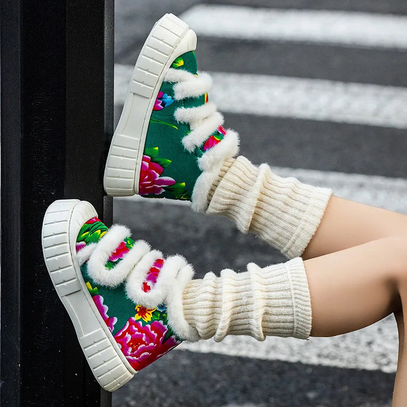 SHAJI Women Floral Print Closed Back Cotton Slippers Winter Warm