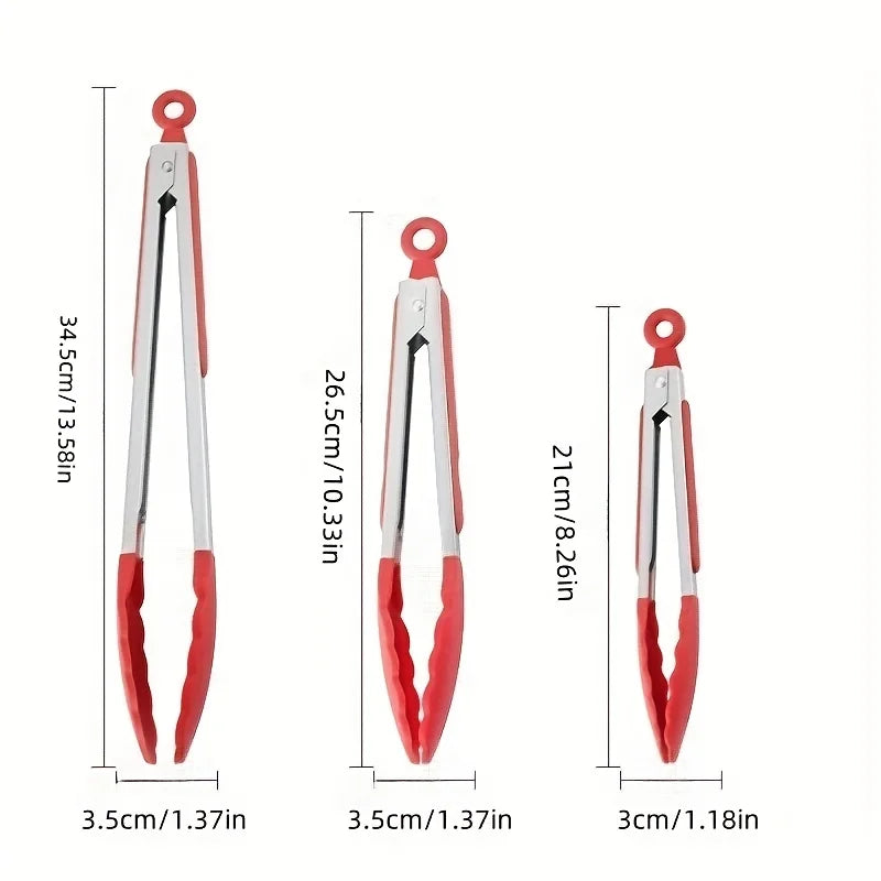 Pointed-end Barbecue Clamps, Red Black Silicone Handle Grill Tongs for Cooking, BBQ, Baking, Salad, Serving Kitchen Utensil Zpaxo