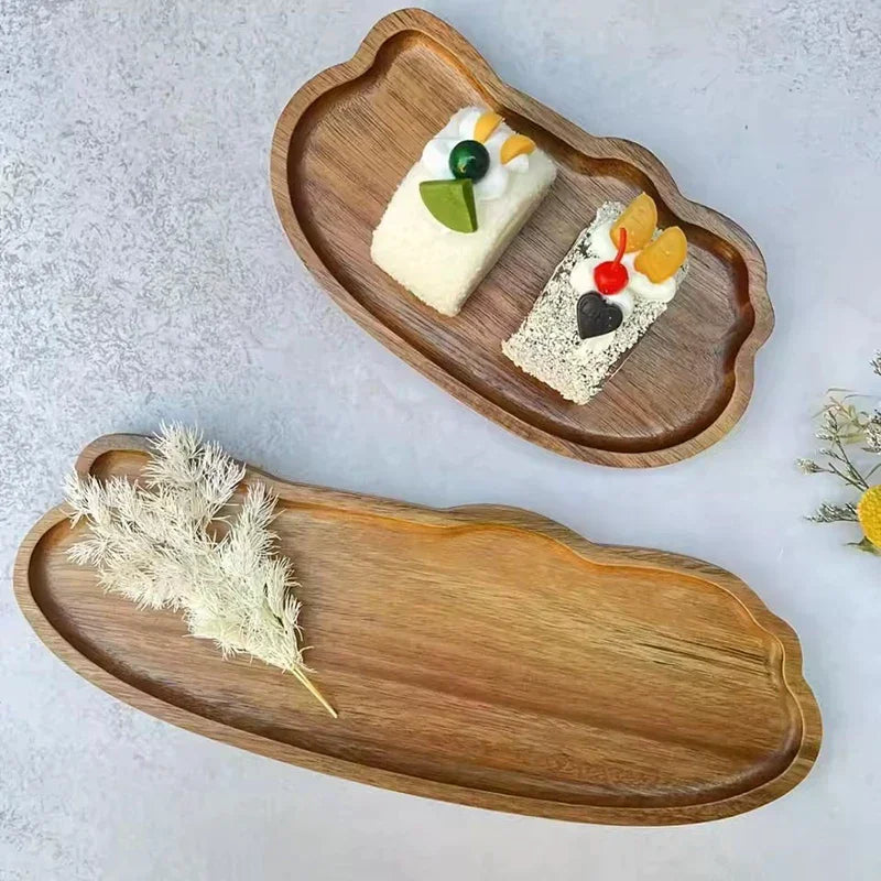Wooden Tea Coffee Tray Fruit Dessert Candy Plate Wood Decorative Bread Snack Cake Food Dish Trays Tableware Japanese Style Zpaxo