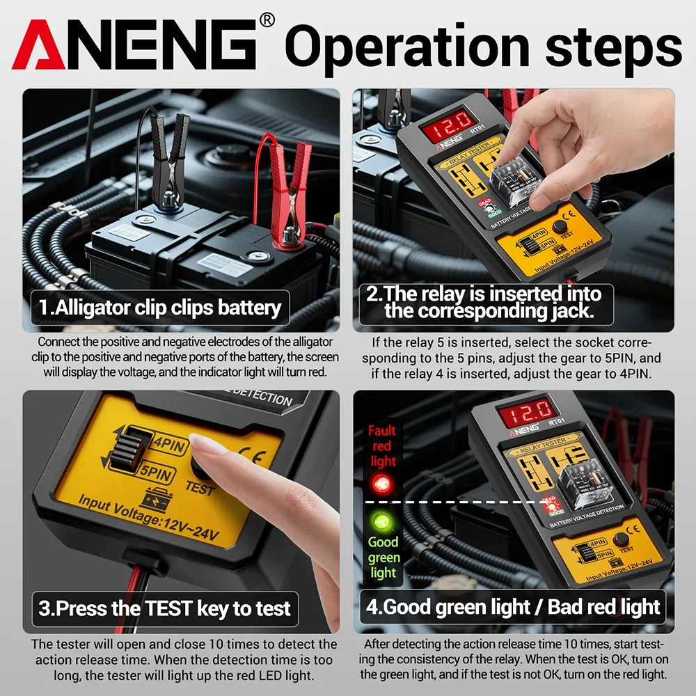ANENG RT01 11-25V Relay Detector Digital Universal 4 5 Pins Car