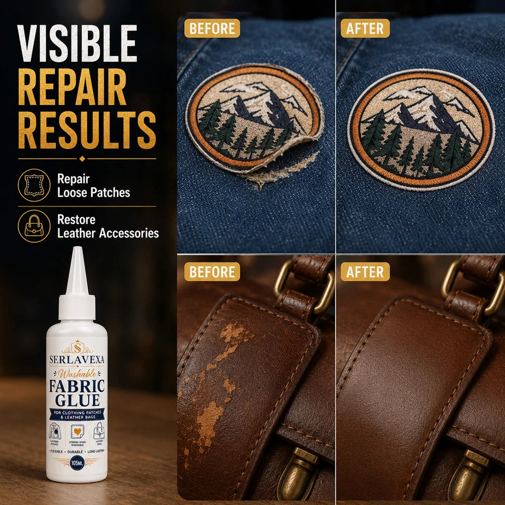 SERLAVEXA Washable Fabric Glue Permanent Strong Liquid Leather Adhesive Glue for Clothing Patches DIY Denim Repair Sealant 105ml Zpaxo
