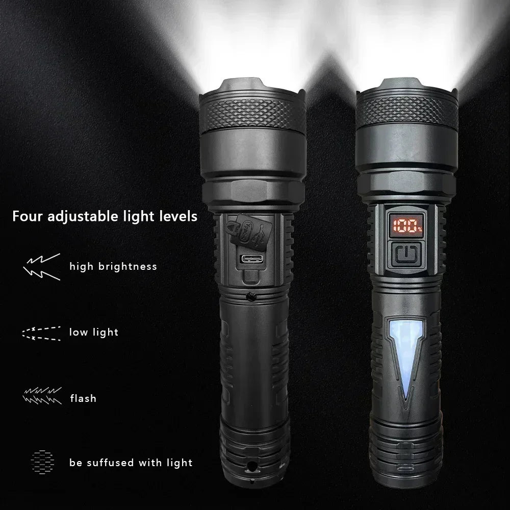 800LM LED Tactical Flashlight – USB Rechargeable, Zoomable Torch
