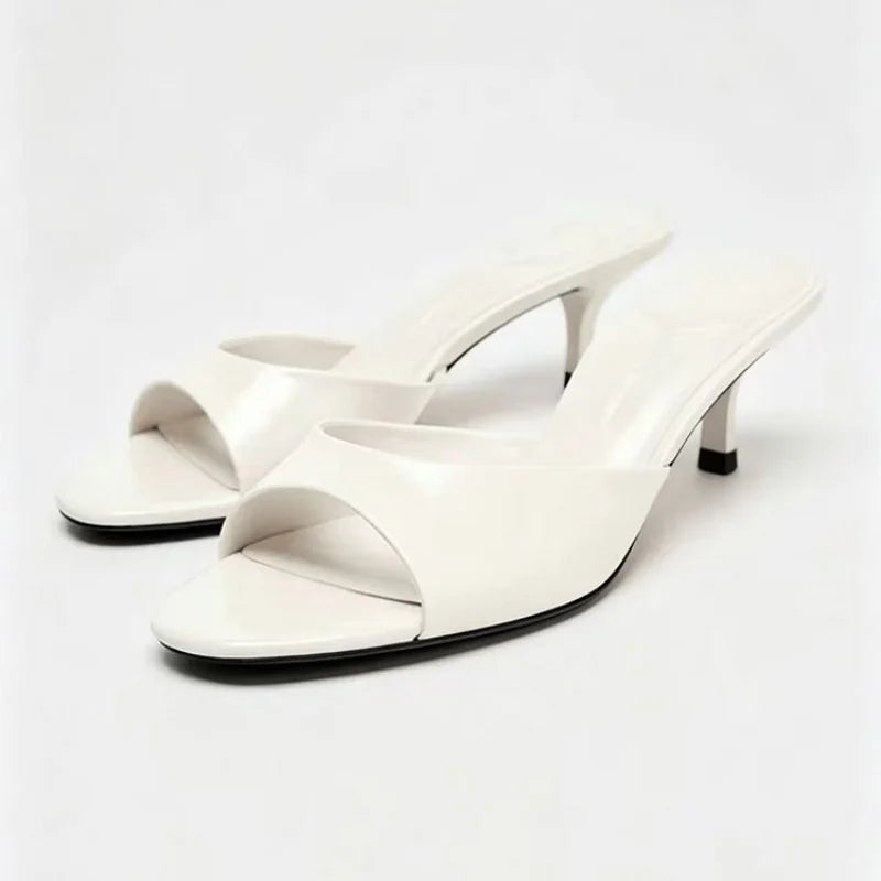 Black Soft Leather Thin Heeled Slippers Women Sexy Peep Toe Slide Sandals for Ladies Summer Party Elegant Designer High Heels Zpaxo
