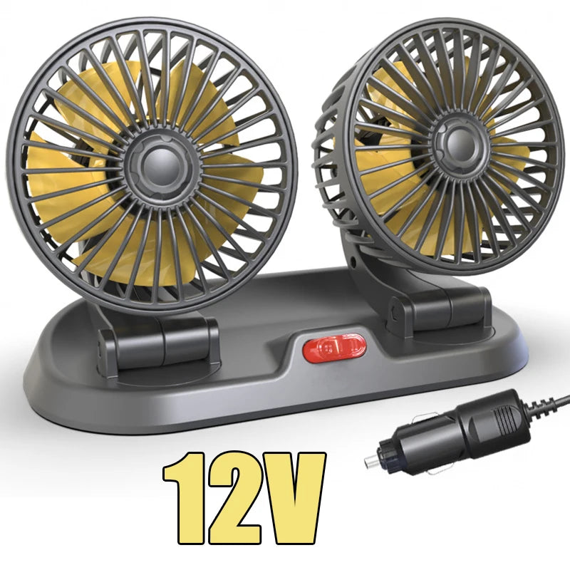3-Head Car & Desk Fan USB/12V/24V – 2-Speed Silent Fan