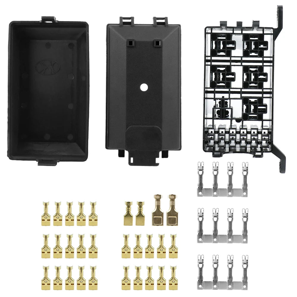 6 Way Fuse Relay Box Black Holder Block Circuit Protector Terminal
