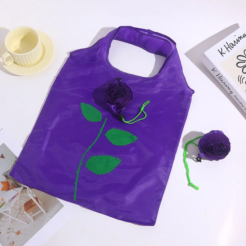 Rose Flower Foldable Shopping Bag Portable Large Capacity Folding Zpaxo Purple