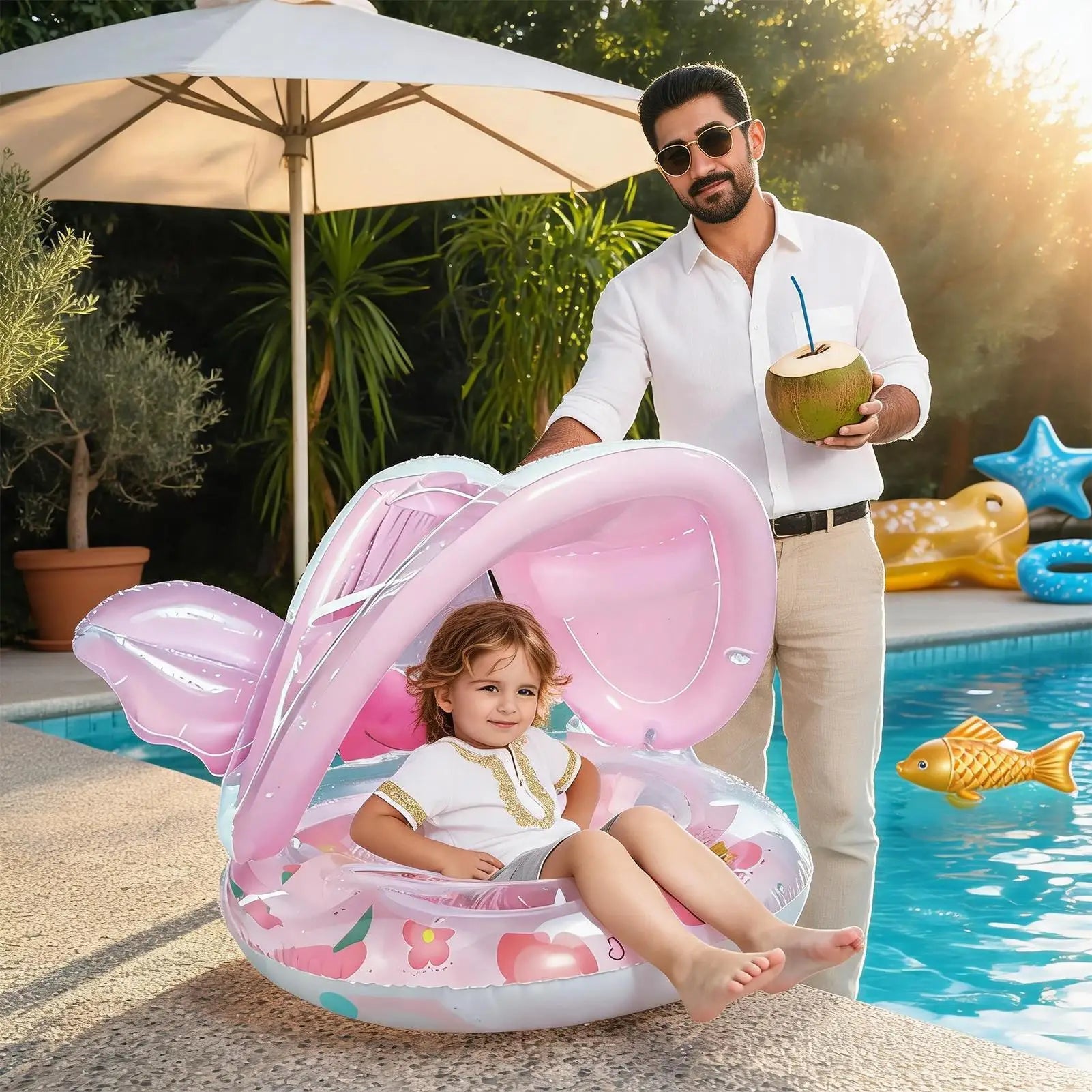 Kids Pool Float Sun Protection Floating Seat Play Swimming Pool Floats With Sunshade For Summer Lake River Party Camping Travel Zpaxo