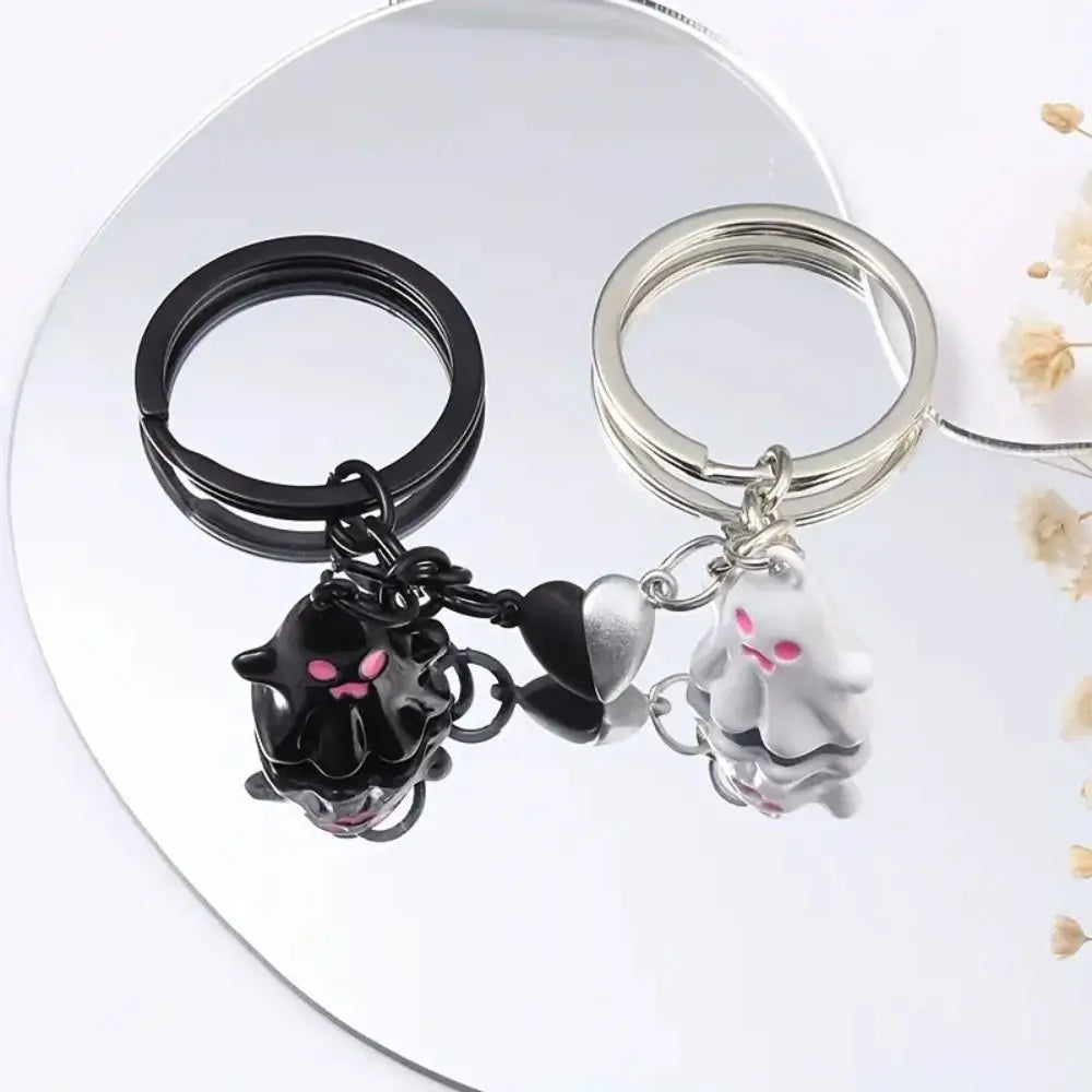 1Pair Creative Bag Hanging Halloween Ghost Keychain Cute Ornaments Magnetic Ghost Pendant Couple Lovers Key Rings Bag Decor Zpaxo